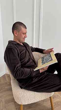 Піжама чоловіча велюрова на ґудзиках Шоколадний M Харків