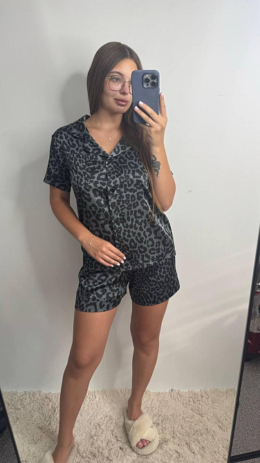 Пижама женская из сатина с шортами и рубашкой Графит XL-2XL Харьков - изображение 2