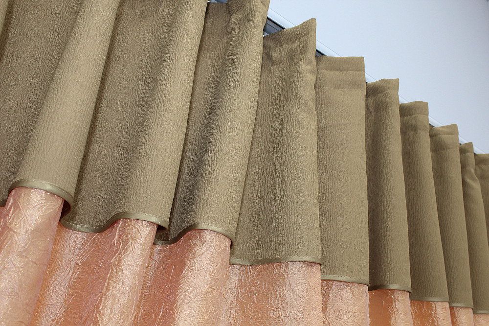 Кухонні штори VR-Textil № 073к з ламбрекеном і підхватами персиковий з світло-кавовим 285х170 см (52-0171) Київ - фото 5