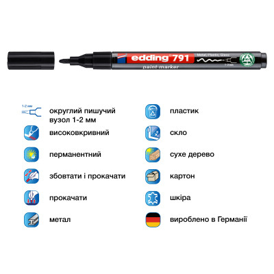 Маркер Edding Paint e-791 1-2 мм круглый черный (e-791/01n) Винница - изображение 2