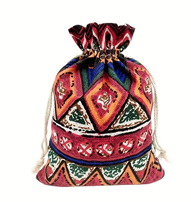 Мешочек мешковина этно принт 14х10 см подарочный на затяжках для украшений Киев - изображение 1