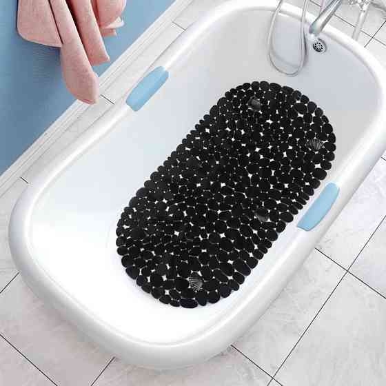 Силіконовий килимок для ванни та душу Bathlux овальної форми, нековзний, люкс якість 69 х 35 см Чорний Кам'янець-Подільський