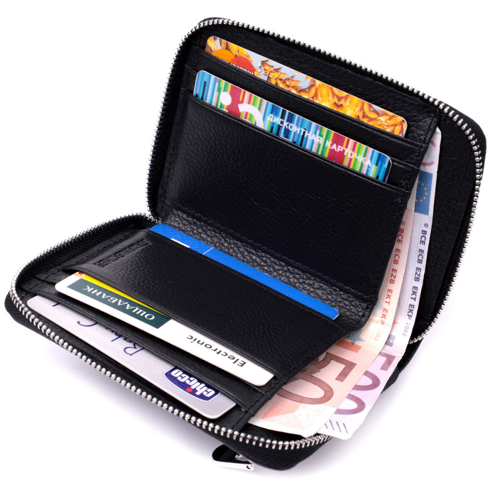 Кожаный кошелек для женщин на молнии с тисненым логотипом производителя ST Leather 19489 Черный Киев - изображение 6