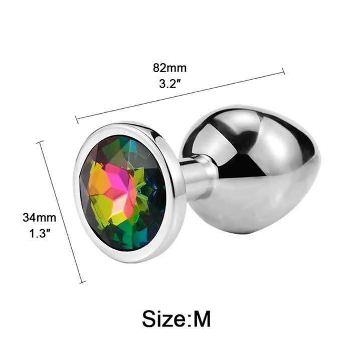 Сталева анальна пробка з кристалом Rainbow — 3.2x8.2 (см) — Анальні іграшки Вінниця - фото 1