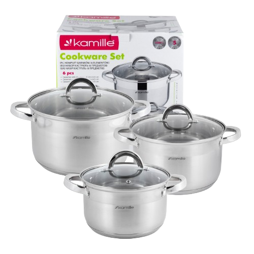 Набір каструль 6 предметів (каструлі 4,5/6,3/7,8л)  нержавіюча сталь 5630S KAMILLE Житомир - фото 11