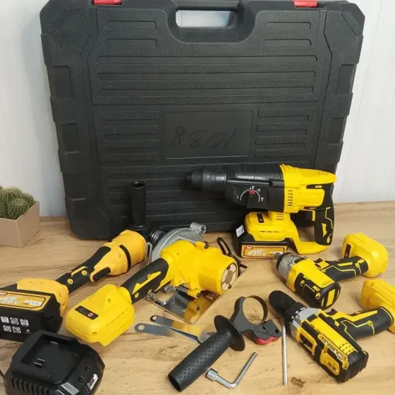 Набор 5 в1 Шуруповер + Болгарка + Перфоратор + Гайковерт + Пила NEW 98V (желтый) Коломия