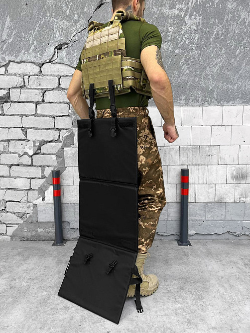 Сидушка потрійна чорна карімат тактичний із кріпленням на пояс складний коврик Одеса - фото 8