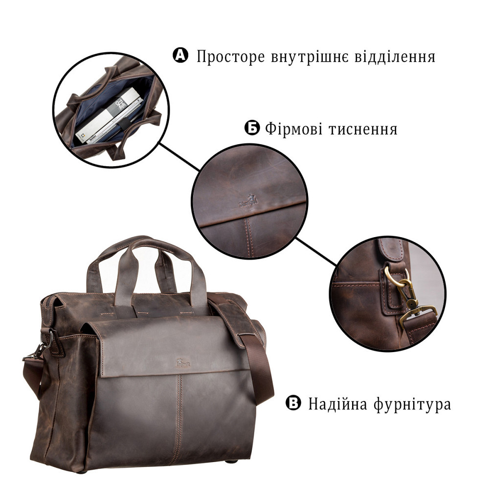 Чоловіча дорожня сумка з вінтажної шкіри коричнева (SHVIGEL) Київ - фото 20