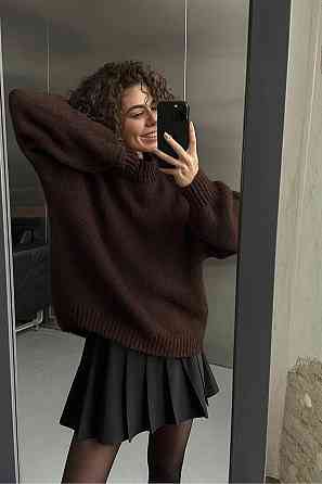 Женский уютный оверсайз свитер машинная вязка Шоколад Одесса