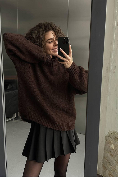Женский уютный оверсайз свитер машинная вязка Шоколад Одесса - изображение 1