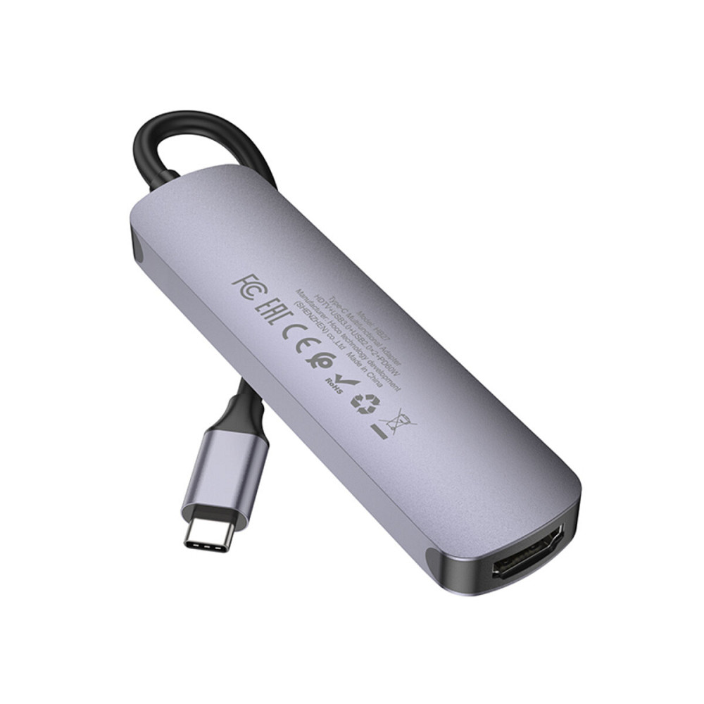Кабель-перехiдник HOCO HB27 Type-C multi-function converter(HDTV+USB3.0+USB2.0*2+PD) Metal Gray Київ - фото 4