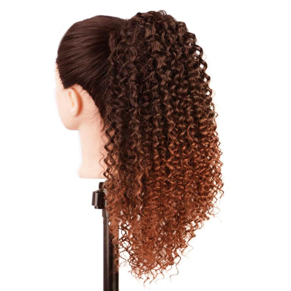 Хвіст накладний кучерявий афро 40 см каштановий з мідно-рудим омбре, шиньйон з шнурком, штучне синтетичне волосся Київ - фото 7