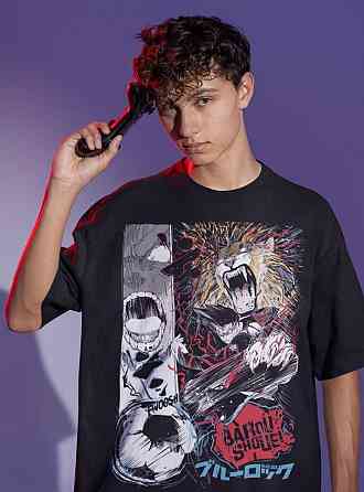 Футболка чоловіча з аніме принтом Блуе Локк Кунігамі Рін оверсайз (S/M/L) Чорний AnimeJ1156 Дніпро