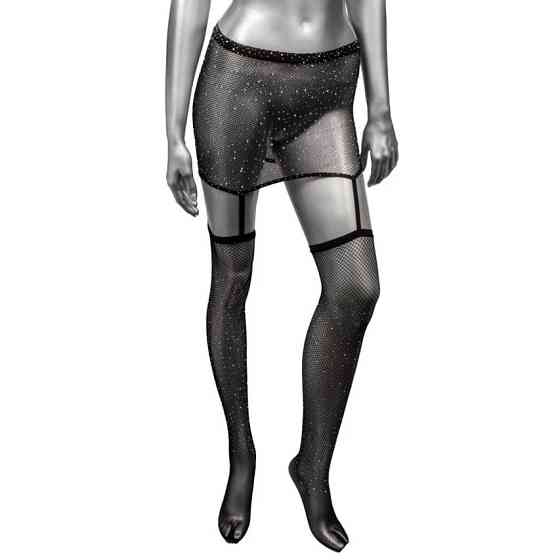 Пояс-спідниця із панчохами у сітку зі стразами Calexotics Garter Skirt Thigh Highs, чорний Sex Aura Київ