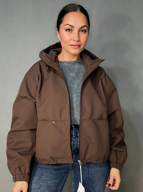 Куртка женская YZY 30046 ветровка оверсайз с капюшоном one size, коричневый, one size Киев - изображение 5