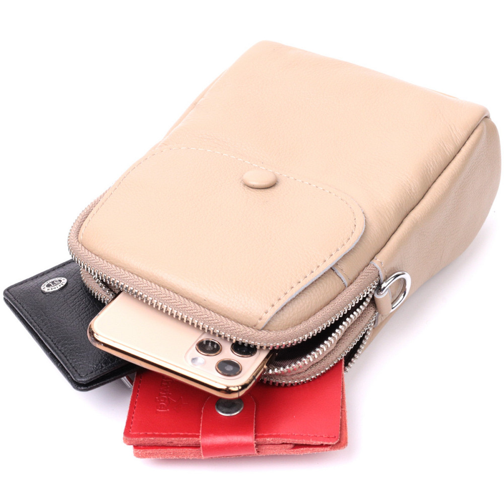 Невелика вертикальна сумка для жінок на два відділення з натуральної шкіри Vintage 22400 Бежева Київ - фото 8