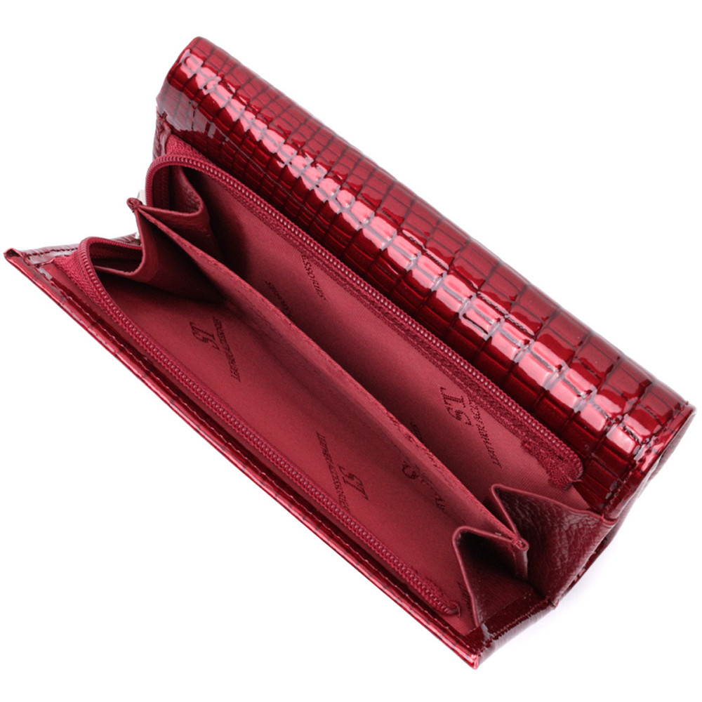 Кошелек женский в три сложения из лакированной фактурной натуральной кожи ST Leather 22708 Красный Киев - изображение 4