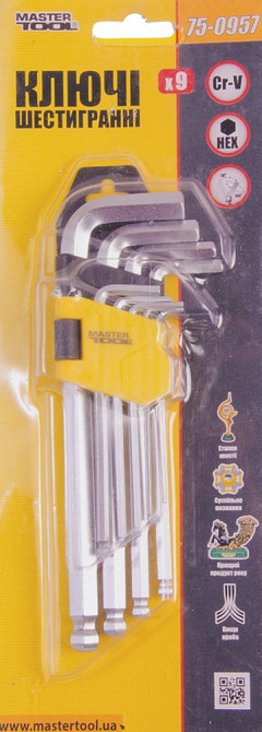 MASTERTOOL Ключі шестигранні з кулькою MASTERTOOL Long Arm CrV 1,5-10 мм 74-172 мм набір 9 шт 7 Коломия - фото 4