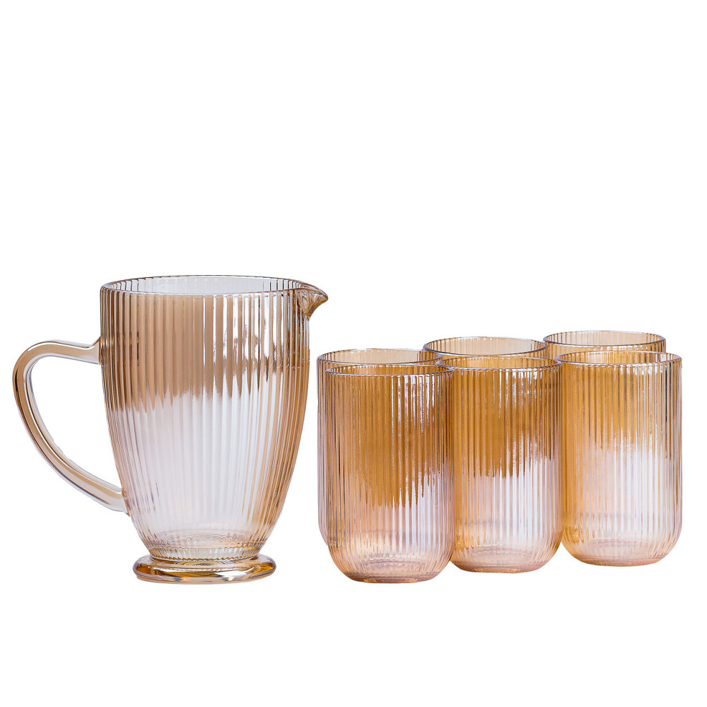 TS Kitchen Набір скляний глечик і 6 склянок бурштиновий Киев - изображение 1