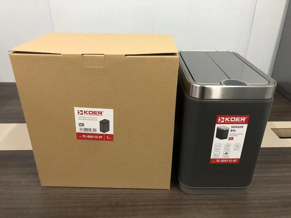 Відро для сміття сенсорне Koer TC-020112-07 12 л колір графіт нерж. сталь антипалець (KR5583) Чернівці - фото 7