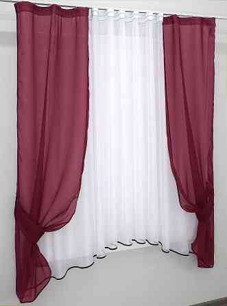 Кухонний комплект VR-Textil № 051к тюль і шторки з підв'язками бордовий з білим 280х170 см (50-437) Київ