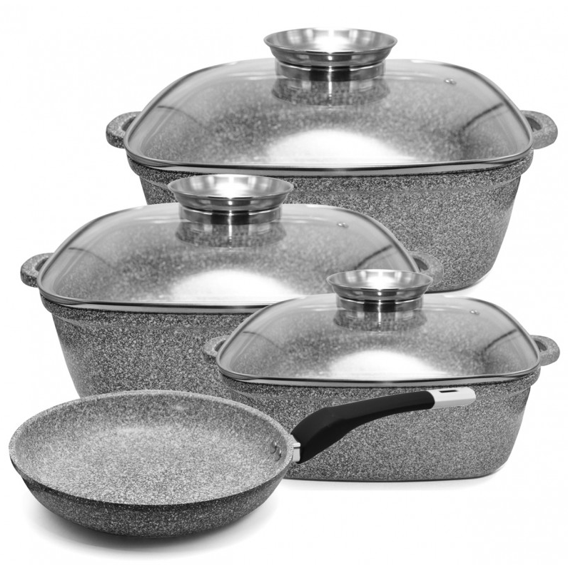 Набор квадратных казанов со крышкой размеров + 24см сковорода UNIQUE UN-5531 4 пр Одесса - изображение 5