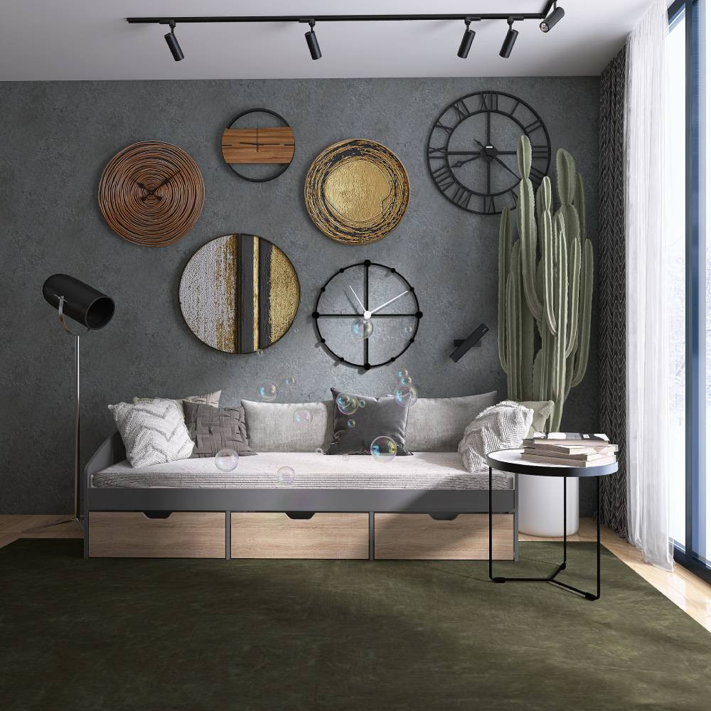 Ліжко односпальне з ящиками Еверест Комфорт 3 193х84х59 см Графіт/Дуб сонома (DTM-073832) Львів - фото 1