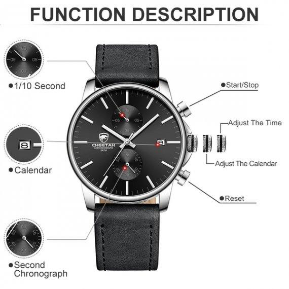 Мужские наручные классические часы Cheetah Monaco (Серебристые с черным) Винница - изображение 4