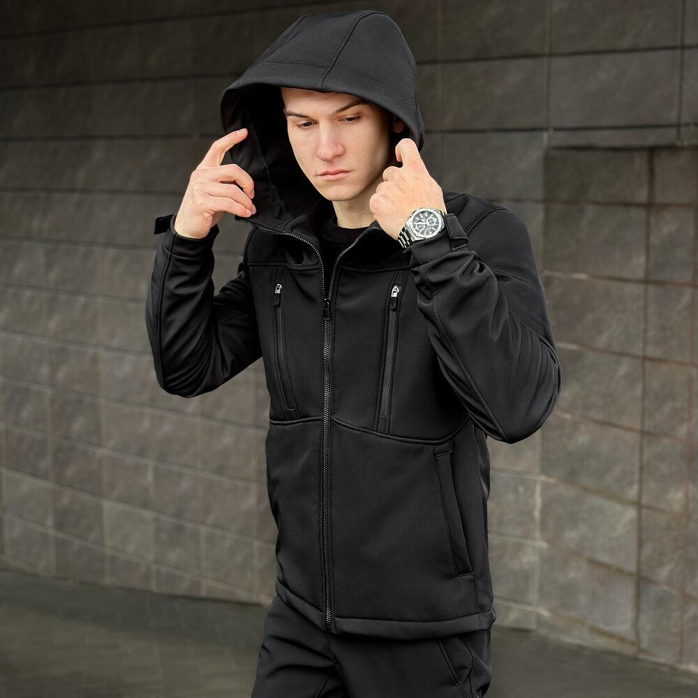 Чоловіча чорна куртка із софтшеллу весняна Pobedov Setup XL Київ - фото 2