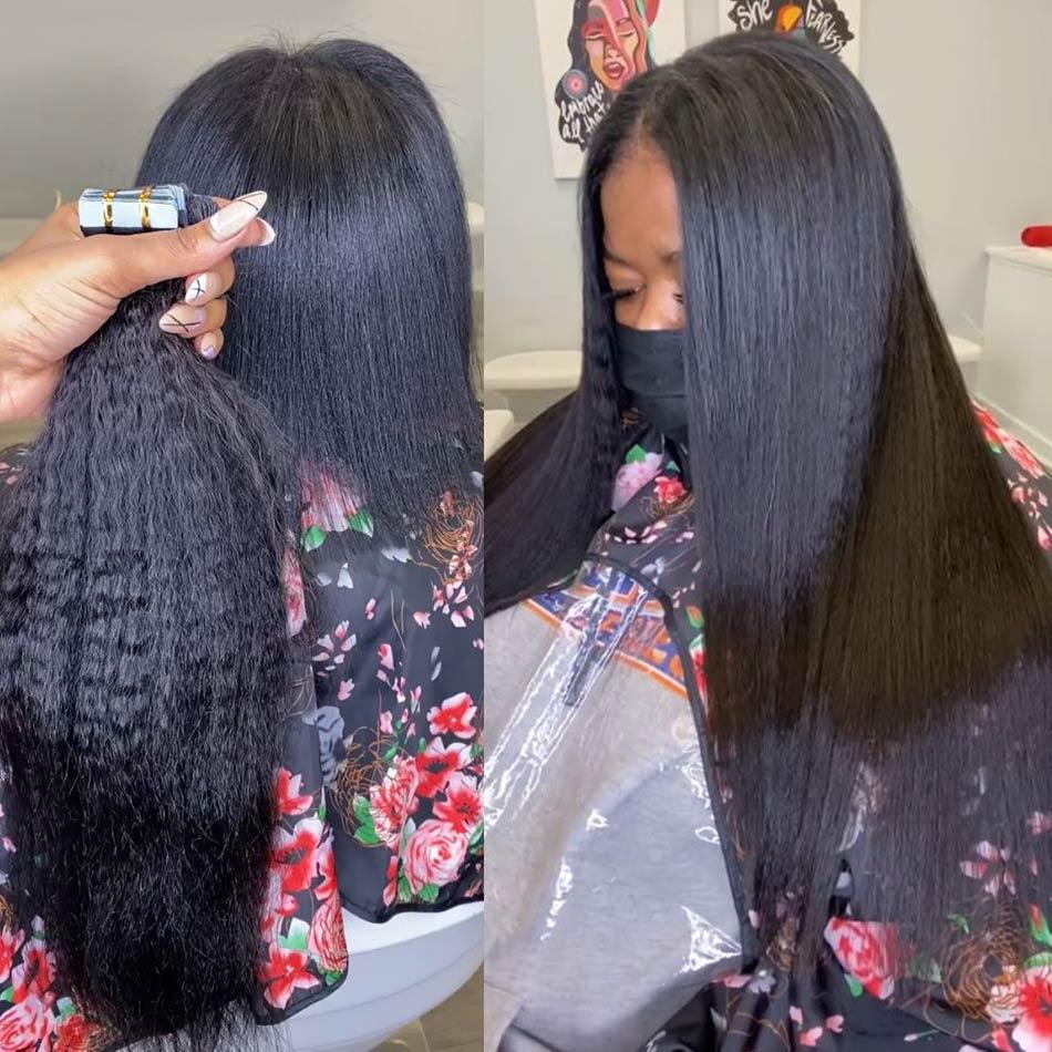 Накладні пасма на клейкій основі, текстура Афро, натуральне чорне волосся 50 см, стрічкове нарощування для обʼєму Київ - фото 6