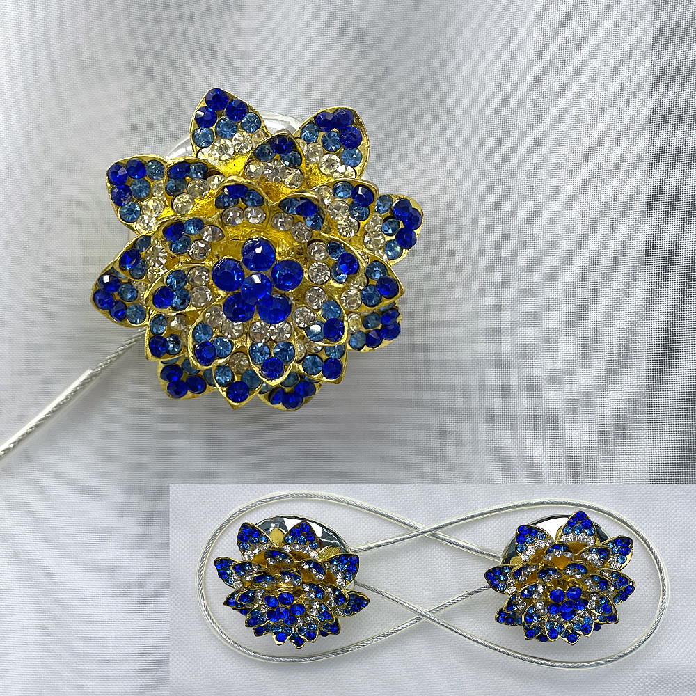 Магніти для штор та гардин "Flowers" набір 2 шт Синій з золотистим (81-207) Київ - фото 1