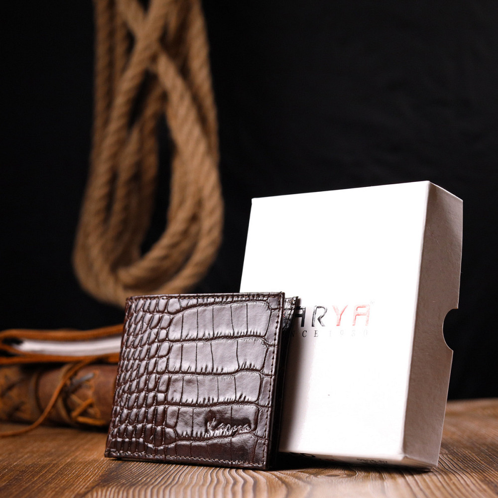 Практичный мужской зажим из фактурной кожи под рептилию KARYA 21050 Коричневый Киев - изображение 10