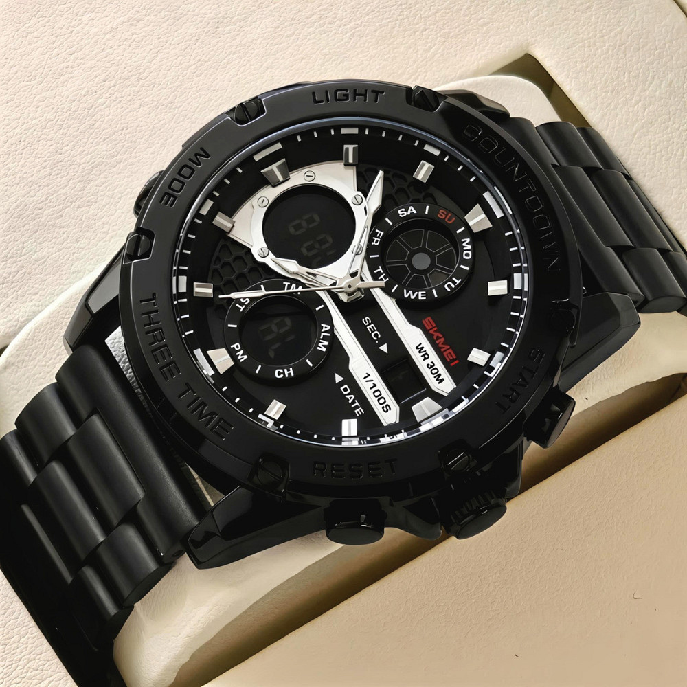 Часы мужские тактические Skmei Favourite Black Steel (2 ремешка) Винница - изображение 9