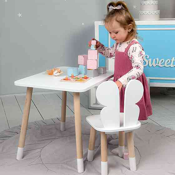 Прямоугольный стол и стул  детский бабочка белоснежный. Столик белый детский Киев