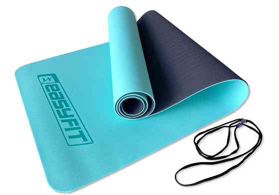 Килимок для йоги та фітнесу EasyFit TPE+TC 6 мм двошаровий м'ятний-чорний Коломия