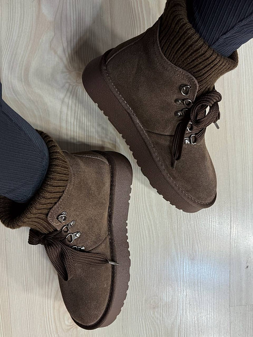 Угги женские Hengji 007-7 замшевые шнуровка с носком коричневые, 41, 25,5 см Киев - изображение 13