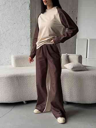 Жіночий ефектний комбінований костюм двійка: кофта і штани джинс котон + турецька двунитка Одеса