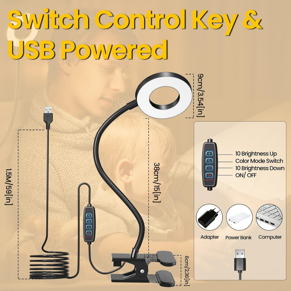 Bonlux 5W USB LED лампа-затискач E27, гнучка гусяча шия, 10 рівнів яскравості, 3 температури світла Київ - фото 7