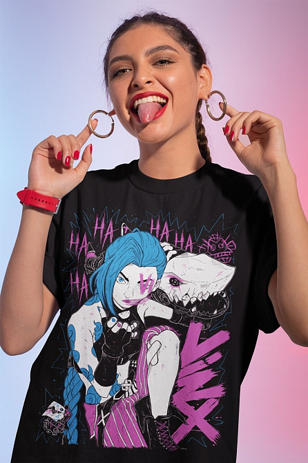Футболка для хлопчика з аніме принтом Джінкс Аркане Джапанесе Аніме оверсайз (зріст від 165 до 180) Чорний AnimeJ0505m Дніпро - фото 2