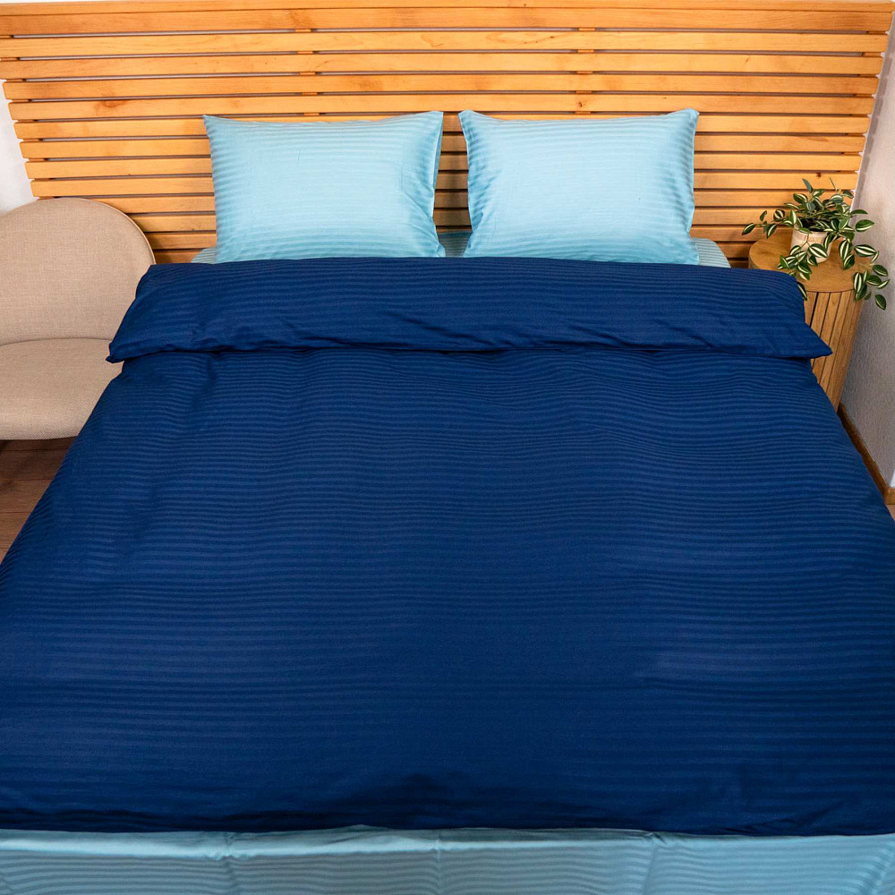 Постільна білизна Сімейна Страйп Сатин комплект 125 г/м2 YouStar (Синій з Блакитним) 2 х 70х70 Суми - фото 1