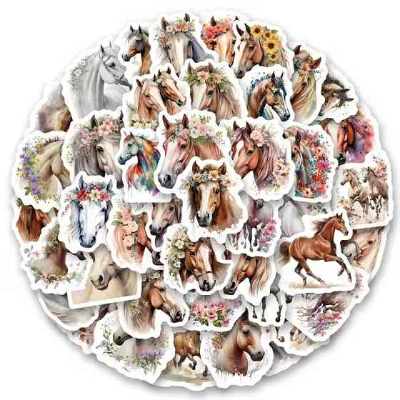 Набор стикеров с лошадьми в акварельном стиле – 50 шт Киев