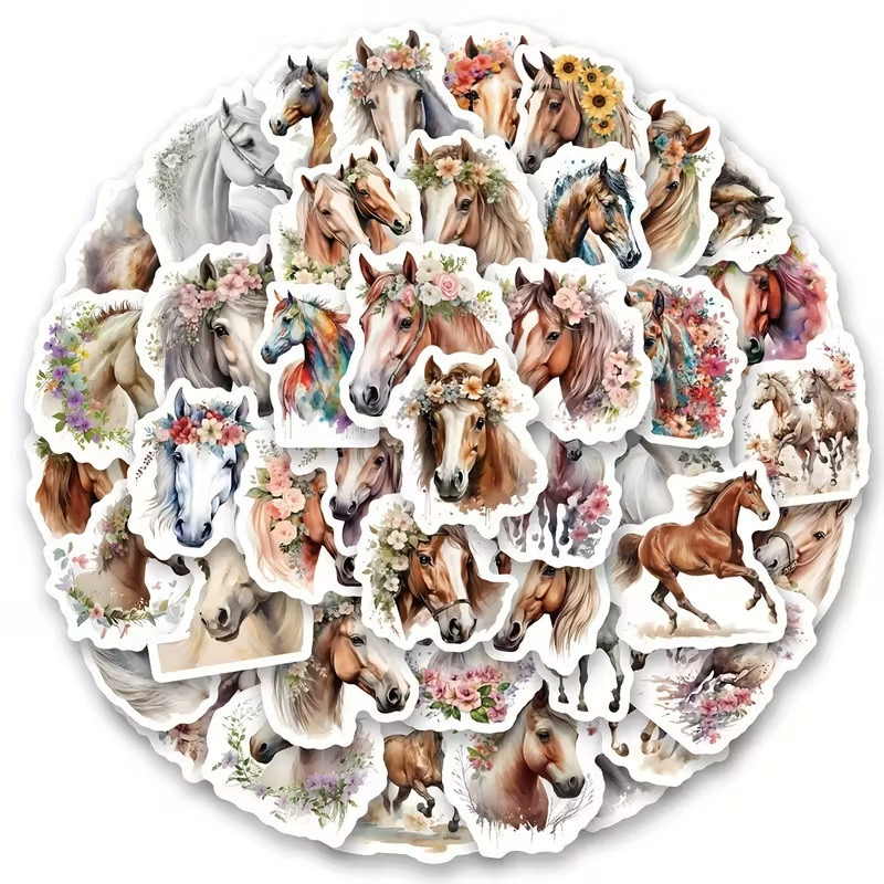 Набор стикеров с лошадьми в акварельном стиле – 50 шт Киев - изображение 1