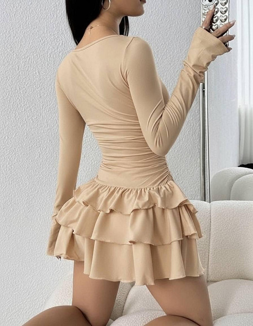 Жіноча базова міні сукня з пишною спідничкою віскоза. Беж Одеса - фото 2