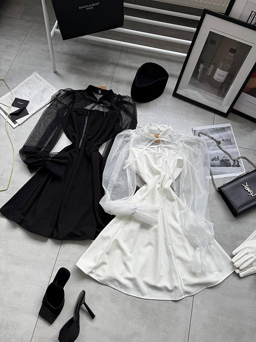 Женское нежное платье с рукавами из сеточки креп дайвинг Молочный, 42/44 Одесса - изображение 8