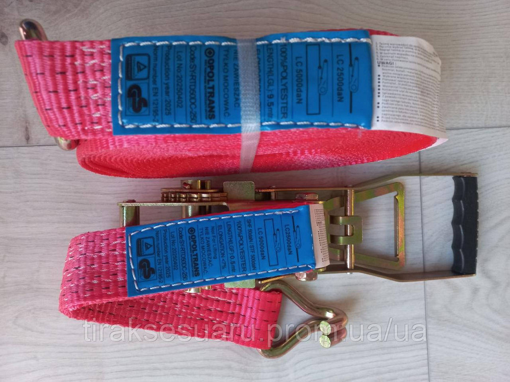 Ремень крепления груза 10м / 50мм, 5тонн усиленная ручка Ремень стяжной с большой трещеткой 10м 5тон Луцк - изображение 1