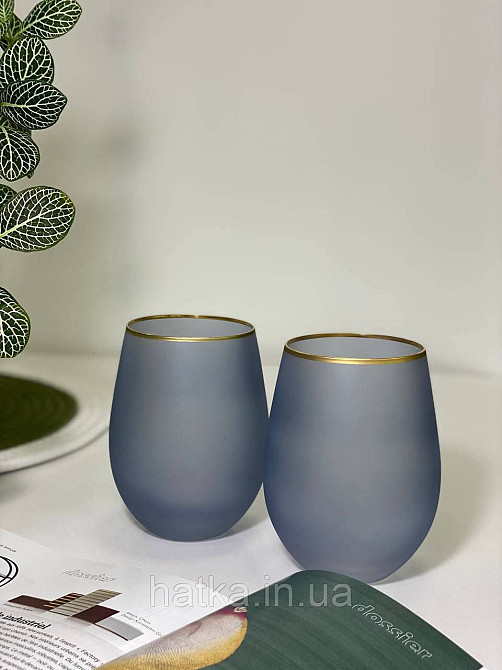 Склянка "Леді Грей" 500 мл графітовий блакитний із золотим обідком скло Київ - фото 1