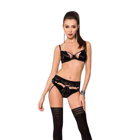 Комплект білизни Passion Exclusive TONYA SET XXL/XXXL, black, трусики, ліф, пояс для панчох Sex Aura Київ