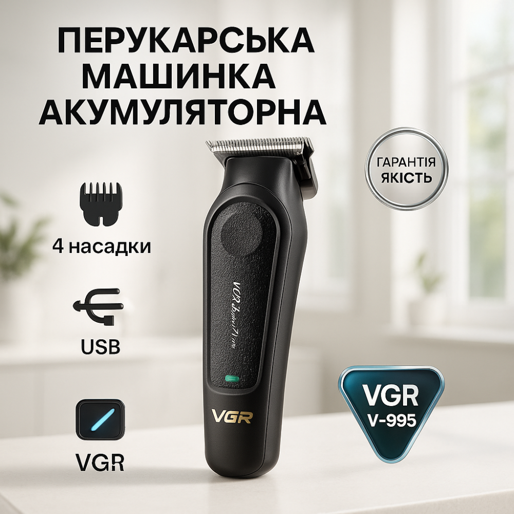 Малошумная машинка для стрижки волос VGR V-995, Профессиональная машинка для стрижки головы OI-41 Львов - изображение 16