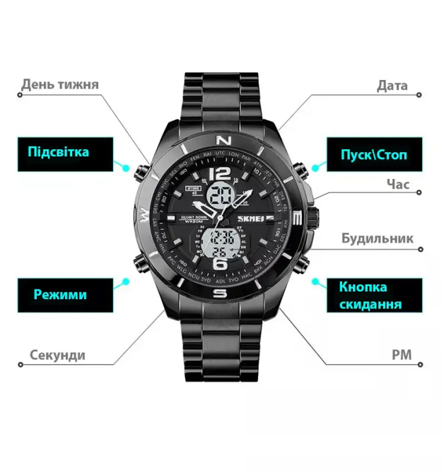 Мужские наручные часы Skmei 1670 (Черный с белым) Винница - изображение 7