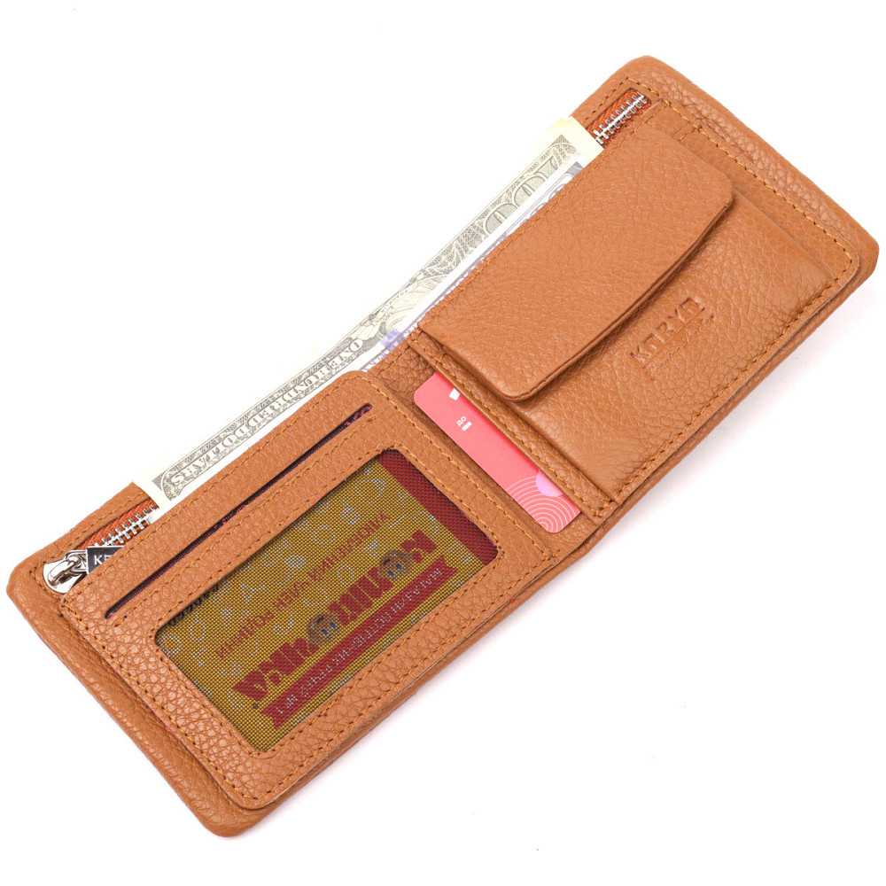 Стильное мужское портмоне из зернистой кожи KARYA 21064 Светло-коричневый Киев - изображение 9